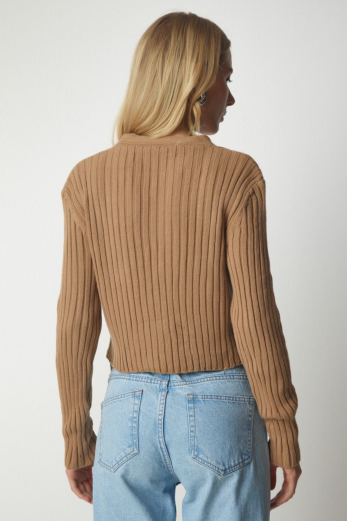 Happiness İstanbul-Dámský sušenkový pletený úplet Bustier Cardigan Set YY00168 8