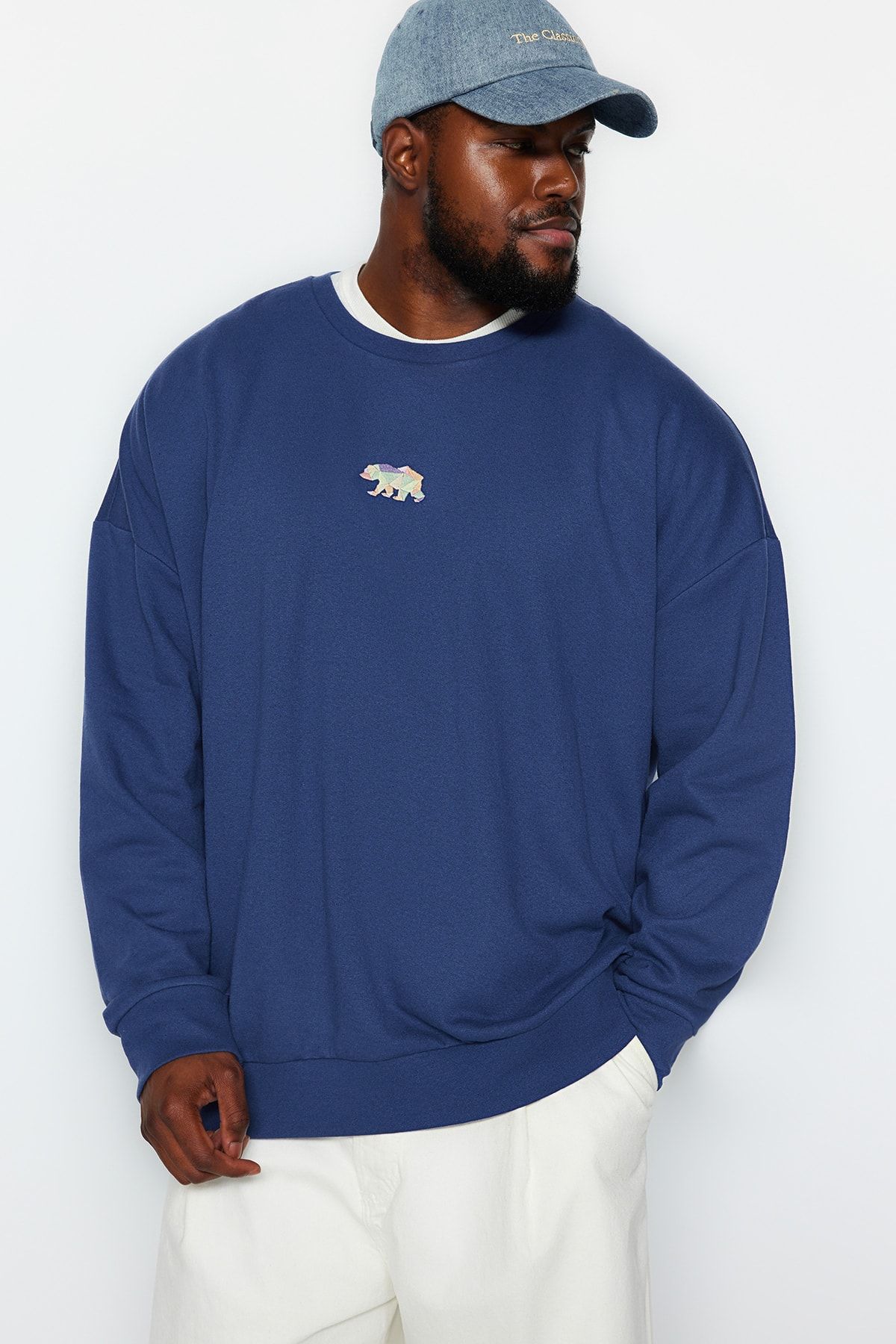 Trendyol Collection Bluza Polarowa Pluss Size W Kolorze Granatowym - Oversize, Ciepła Mężczyzna - 3XL