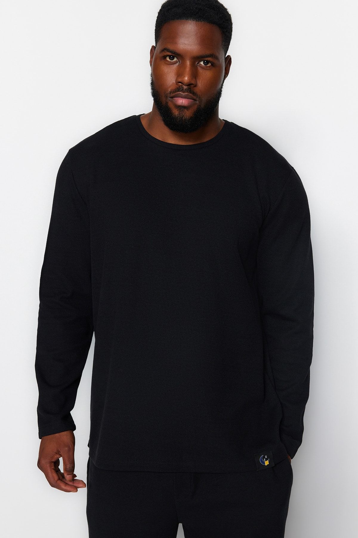Trendyol Collection-Waffle Knit Black Plus Size Pajamas Set - Regular Fit Tmnaw24Ai00001 2