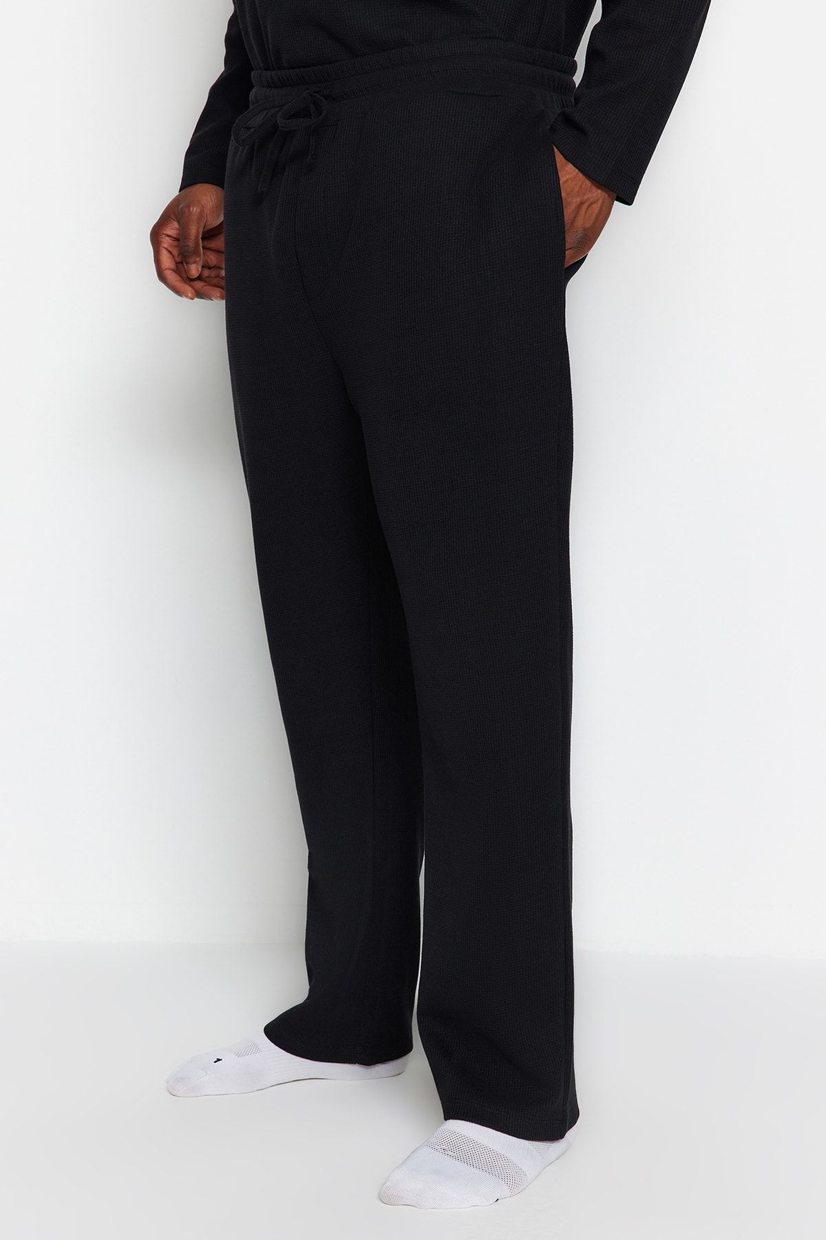 Trendyol Collection-Waffle Knit Black Plus Size Pajamas Set - Regular Fit Tmnaw24Ai00001 4