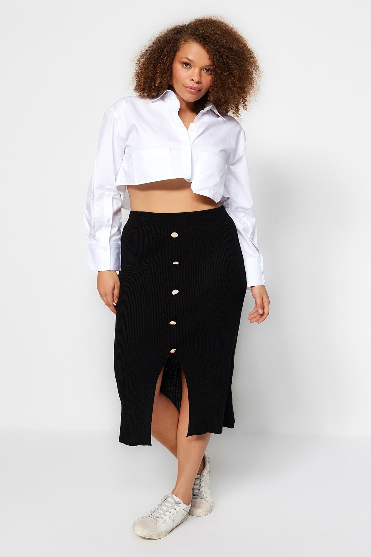Button front knit skirt hot sale
