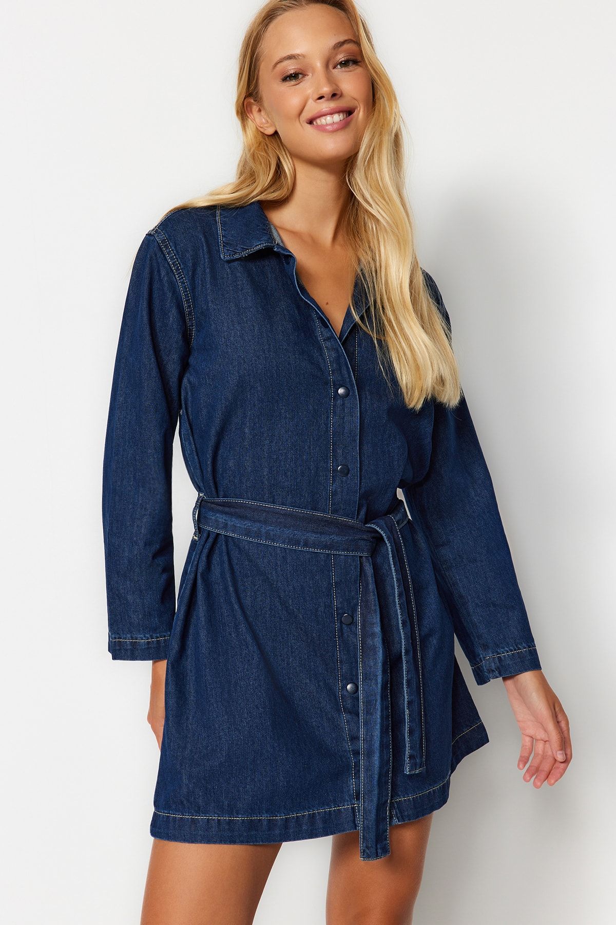 Denim mini shirt dress on sale