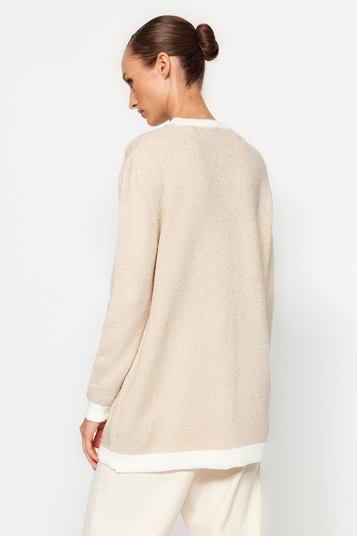 Trendyol Modest-Knitwear Cream Cardigan - Button Detail, TCTAW24TH00073 6