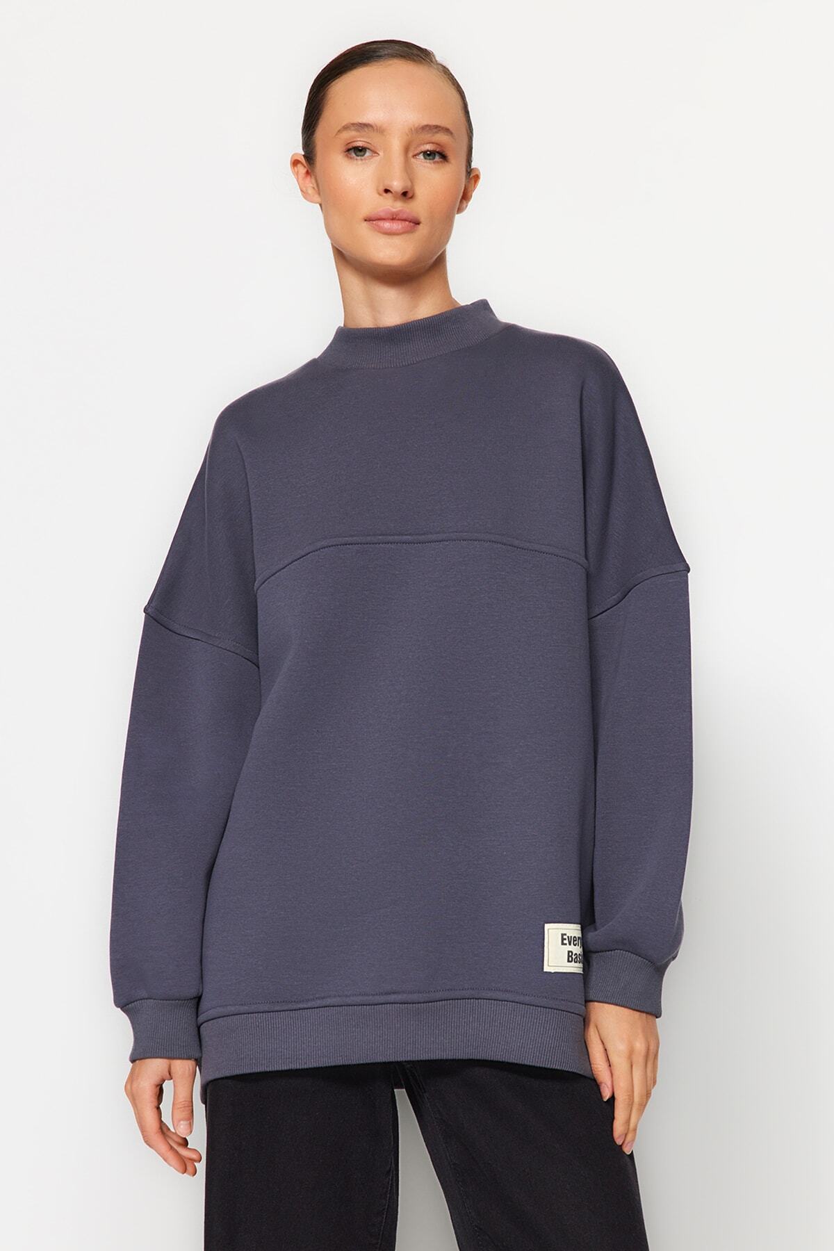 Trendyol Modest-Bluza polarowa typu oversize w kolorze antracytowym - Feather, TCTAW24TW00022 1