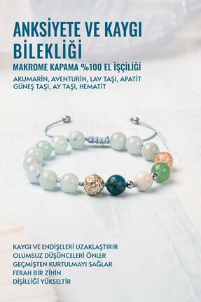 Deniz Doğal Taş Sertifikalı Anksiyete ve Kaygı Bilekliği Makrome Kapama Bileklik