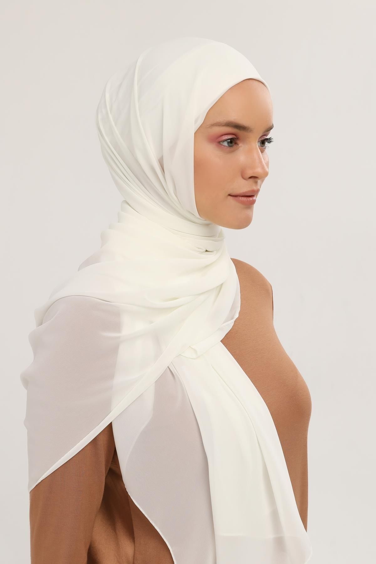 Altobeh-Ready Practical Luxury Interlocking Elastic Boned Chiffon Shawl Ecru 4