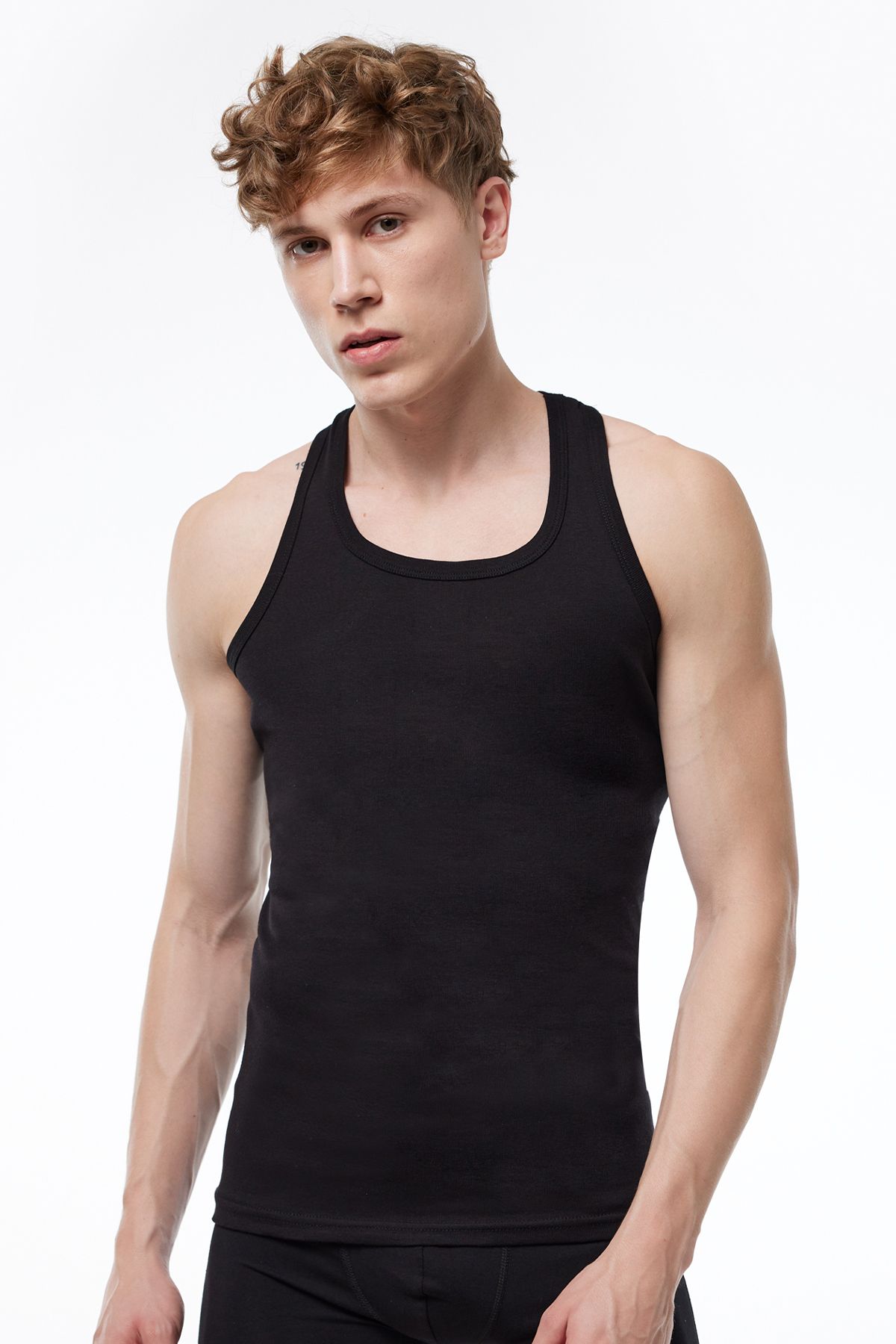 Malabadi-Men's Black 6 Pack 100% Cotton Rib Sports Undershirt 6M039-E 2