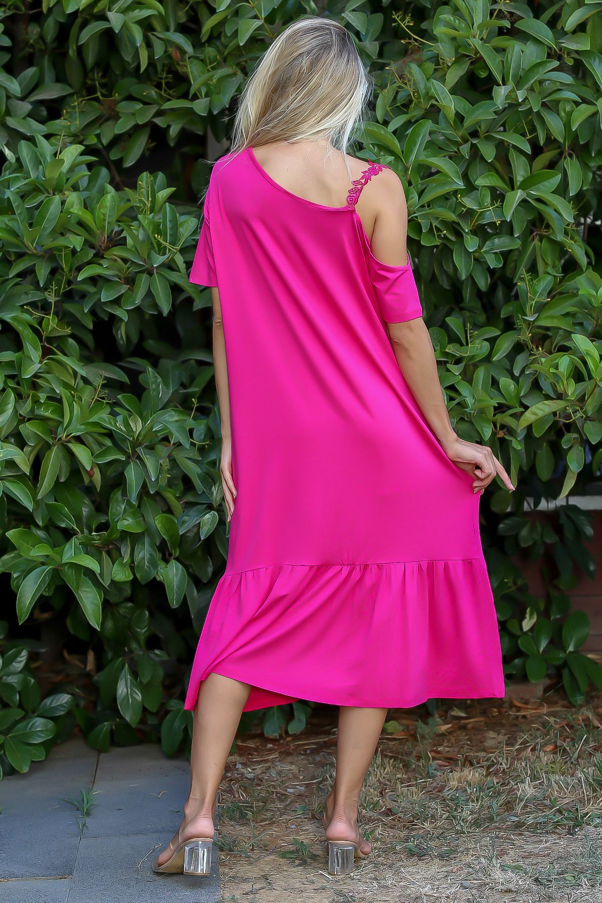 Fuchsia cold shoulder outlet dress