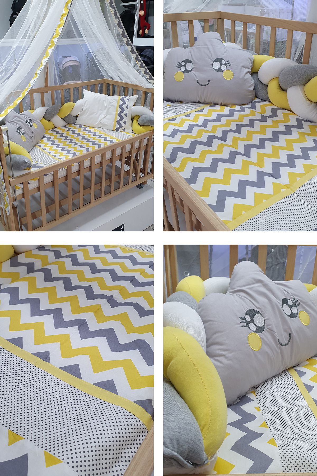 ABC BABY Zigzag 60x120 Crib Knitted Sleeping Set Yellow Gray
