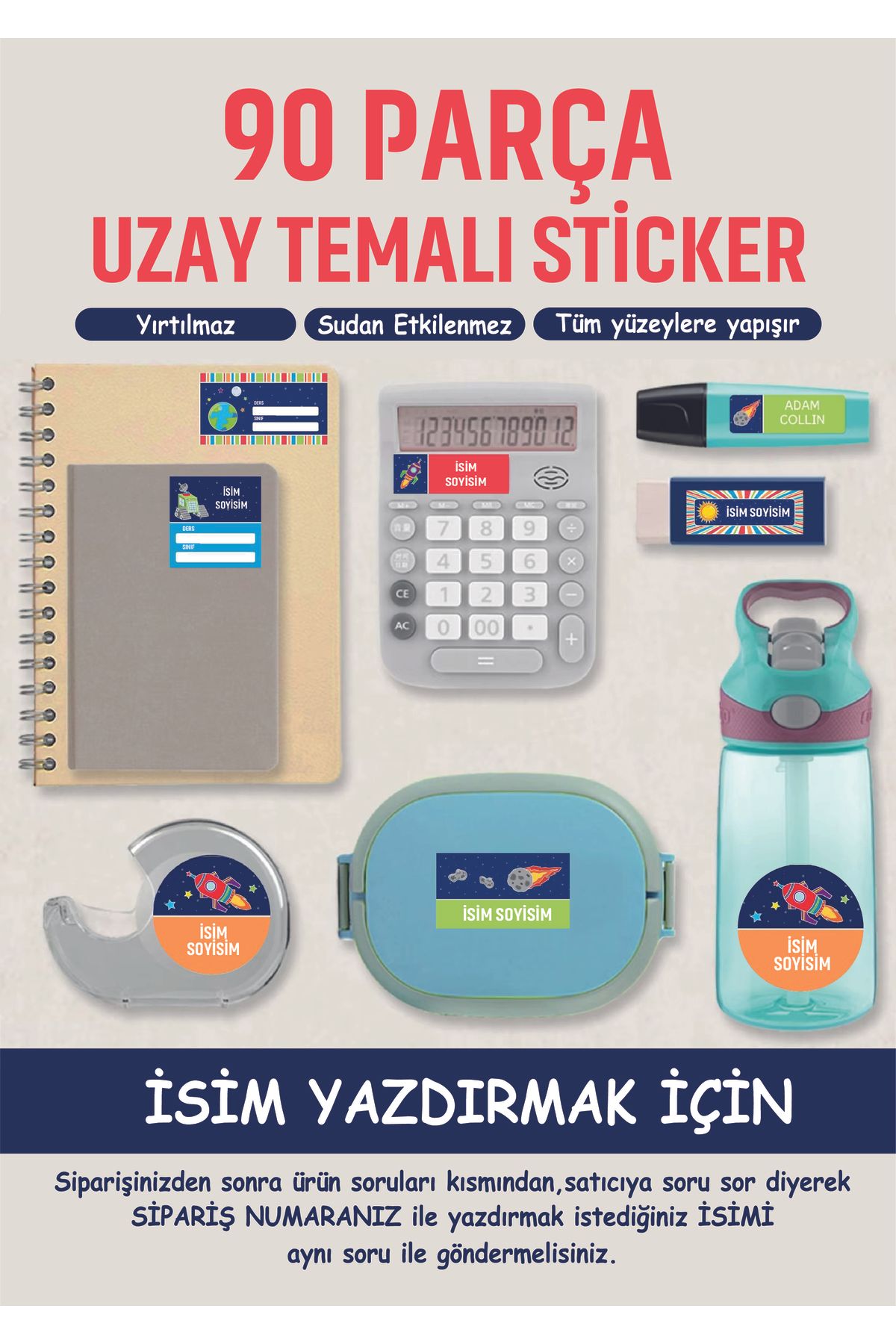 WALLHUMAN-Space Themed School Label 90 Pieces Pen Notebook Labels with Custom Names 2