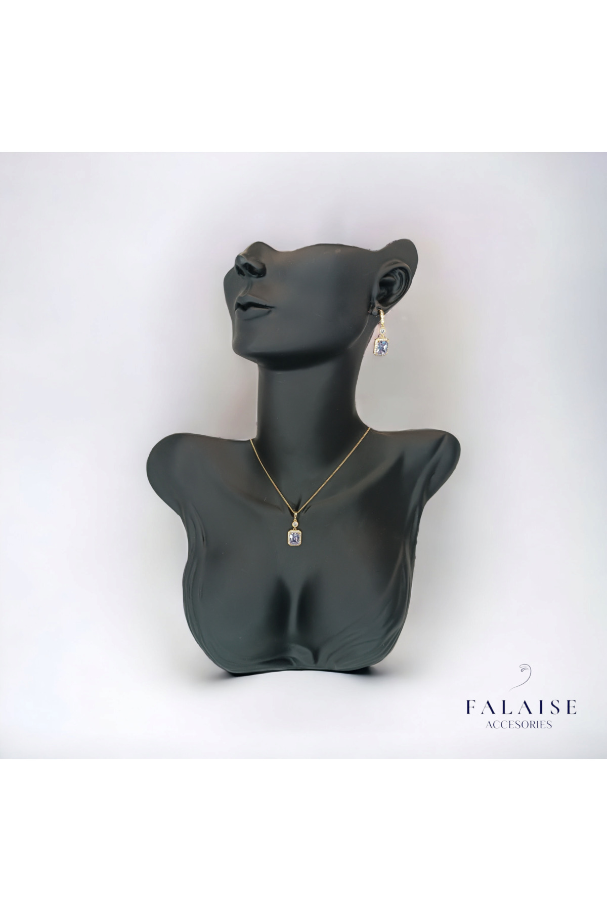 Falaise Accessories LİLA BAGET TAŞLI KOLYE&KÜPE SET - ALTIN