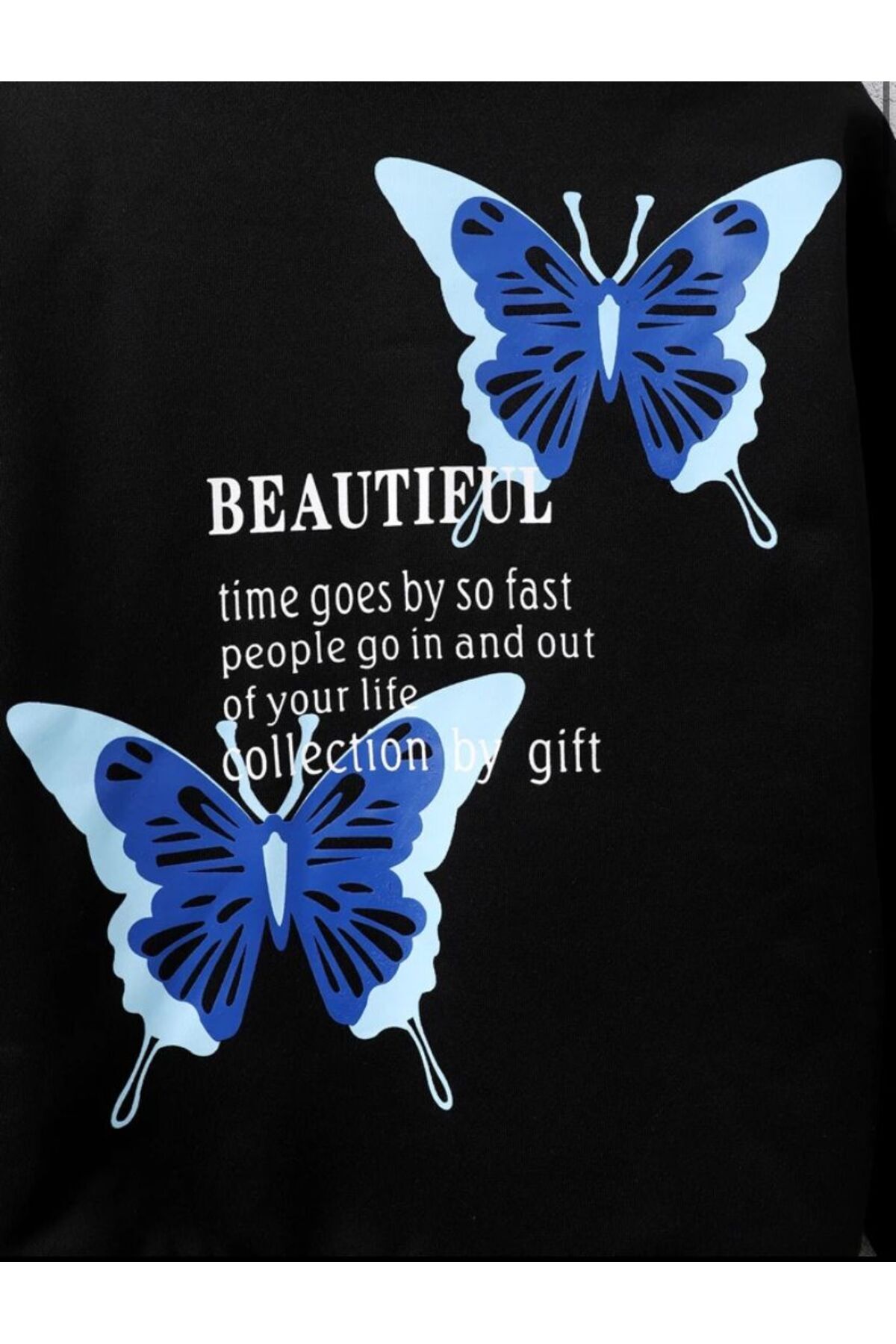 MORNİNG KİDS Kız Çocuk Kapşonlu Siyah Beautiful Kelebek Baskılı Sweatshirt fotoğrafı 3 (önizleme)
