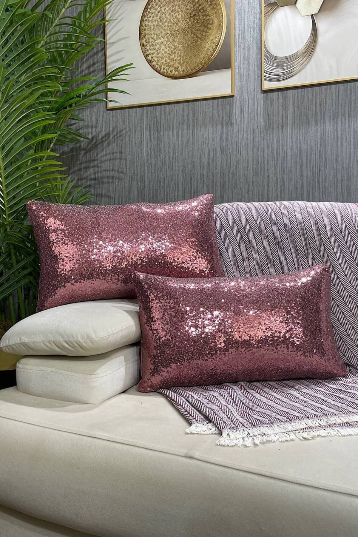 Paris Life Sequined Throw Pillow Cover Dusty Rose Trendyol