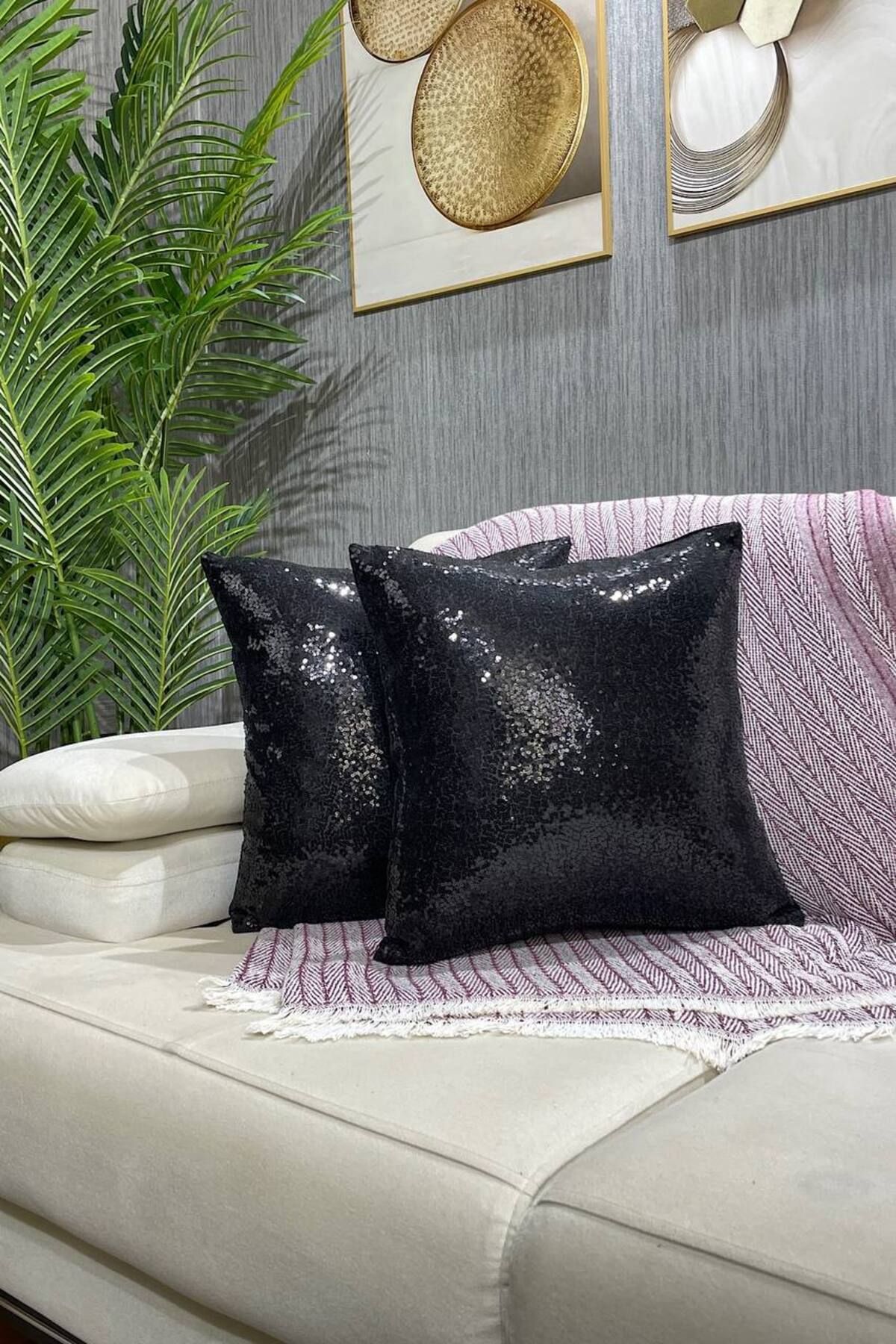 Black sequin throw sales pillows