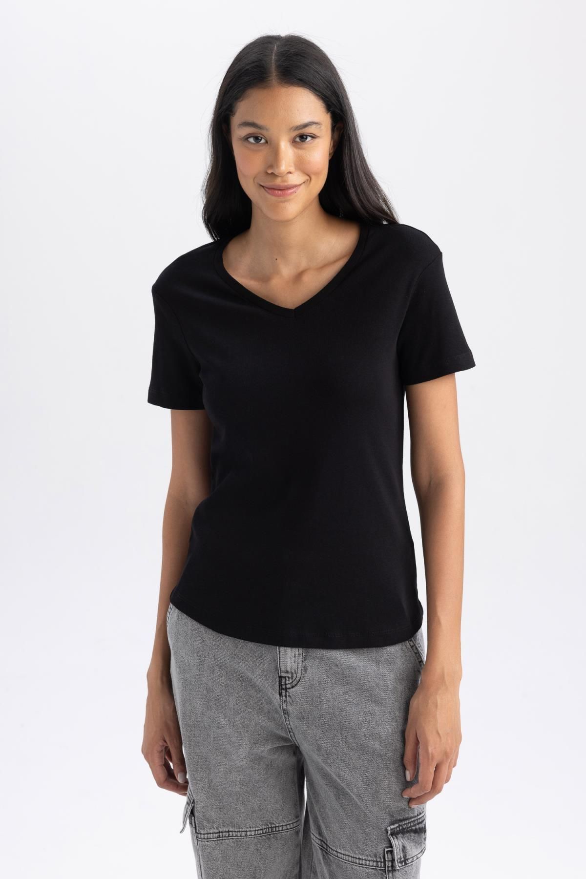 DeFacto Kurzärmeliges Slim-fit-t-shirt für Damen - XS