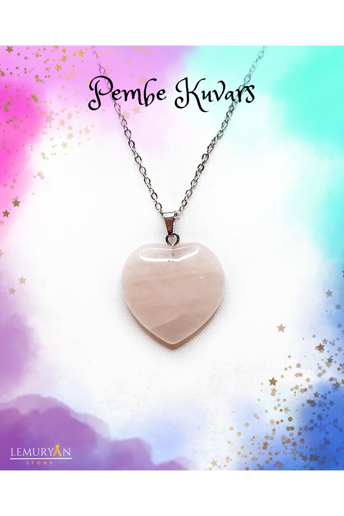 LEMURYANSTONE Natural Stone Pink Quartz Heart Necklace Trendyol