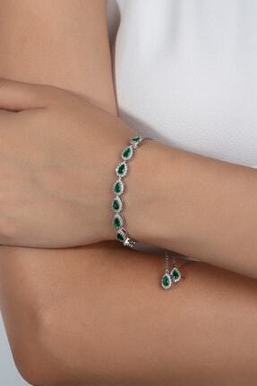 By More Zümrüt Damla Taşlı Gümüş Asansörlü Bileklik