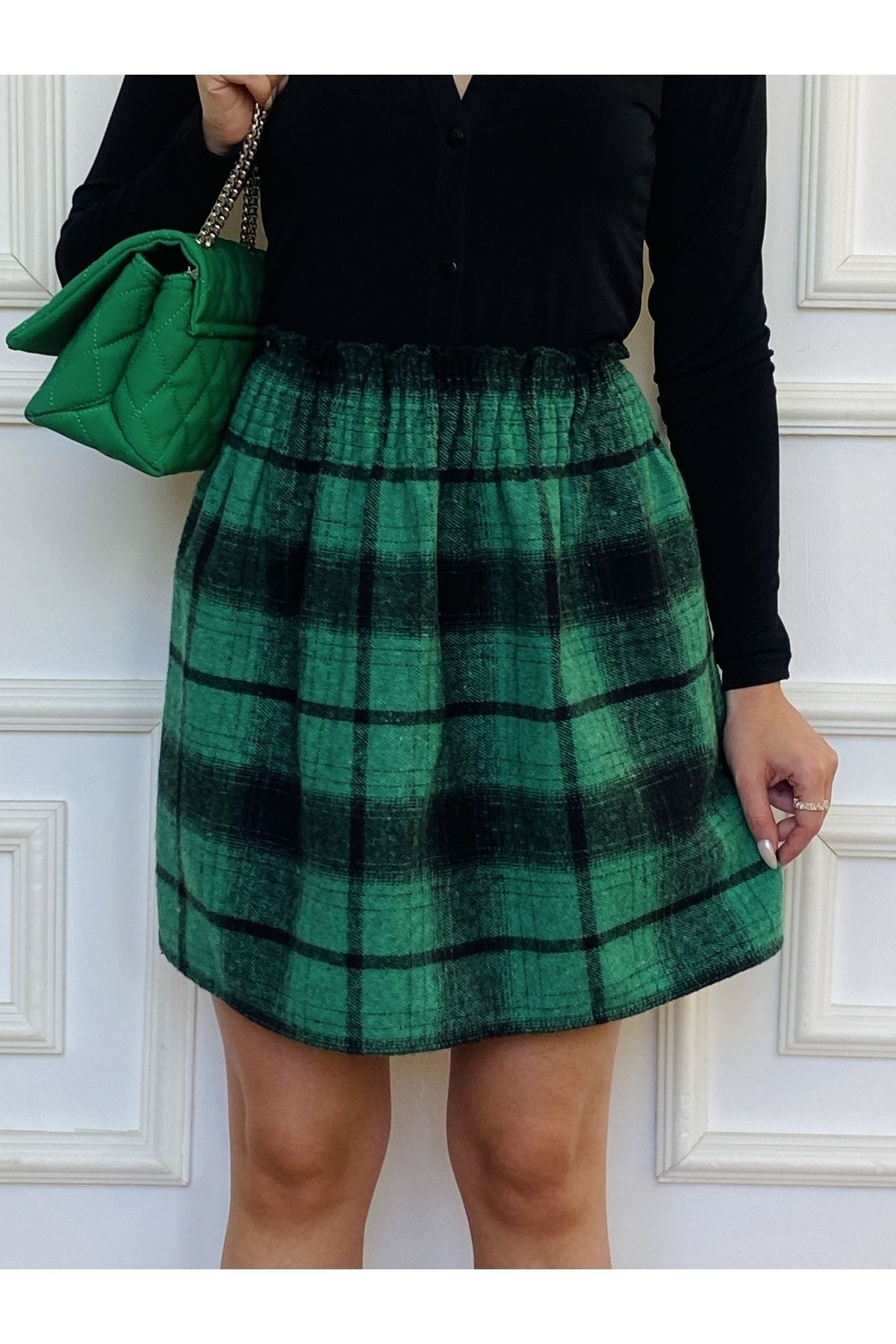 CANALLEN Green Black Plaid Stash Skirt - Trendyol