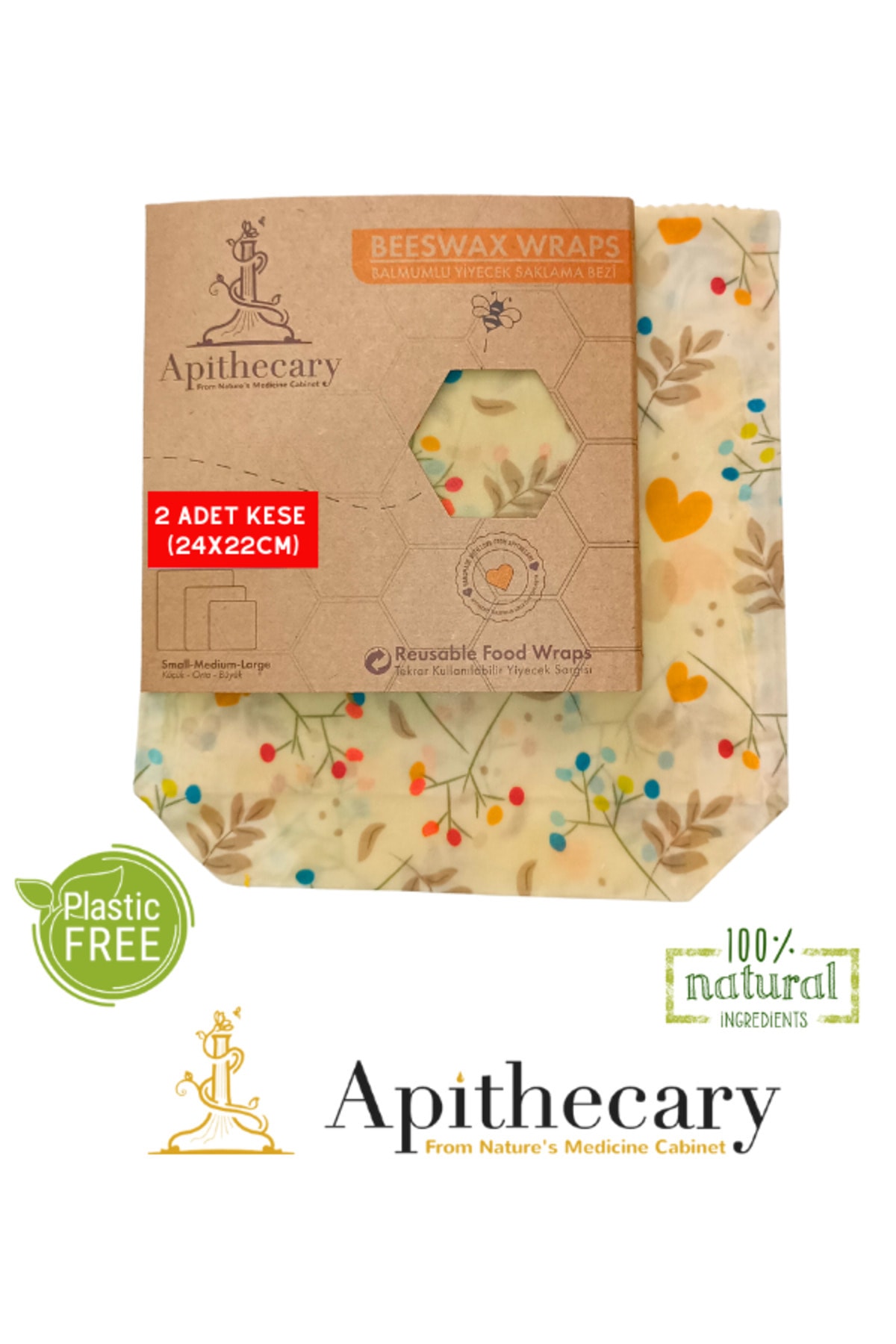 Medium Size Waxed 100% Organic Food Storage Bag (2 Pieces) (24x22cm)