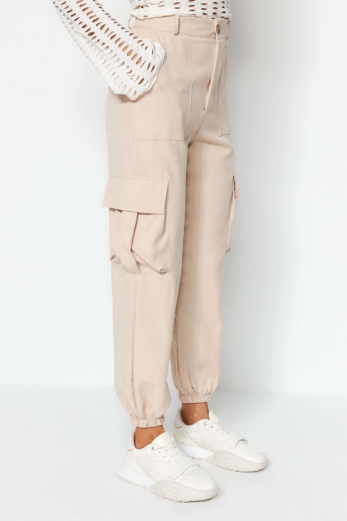Trendyol Collection-Bézs Cargo Pocket szőtt szövet nadrág TWOAW24PL00234 6