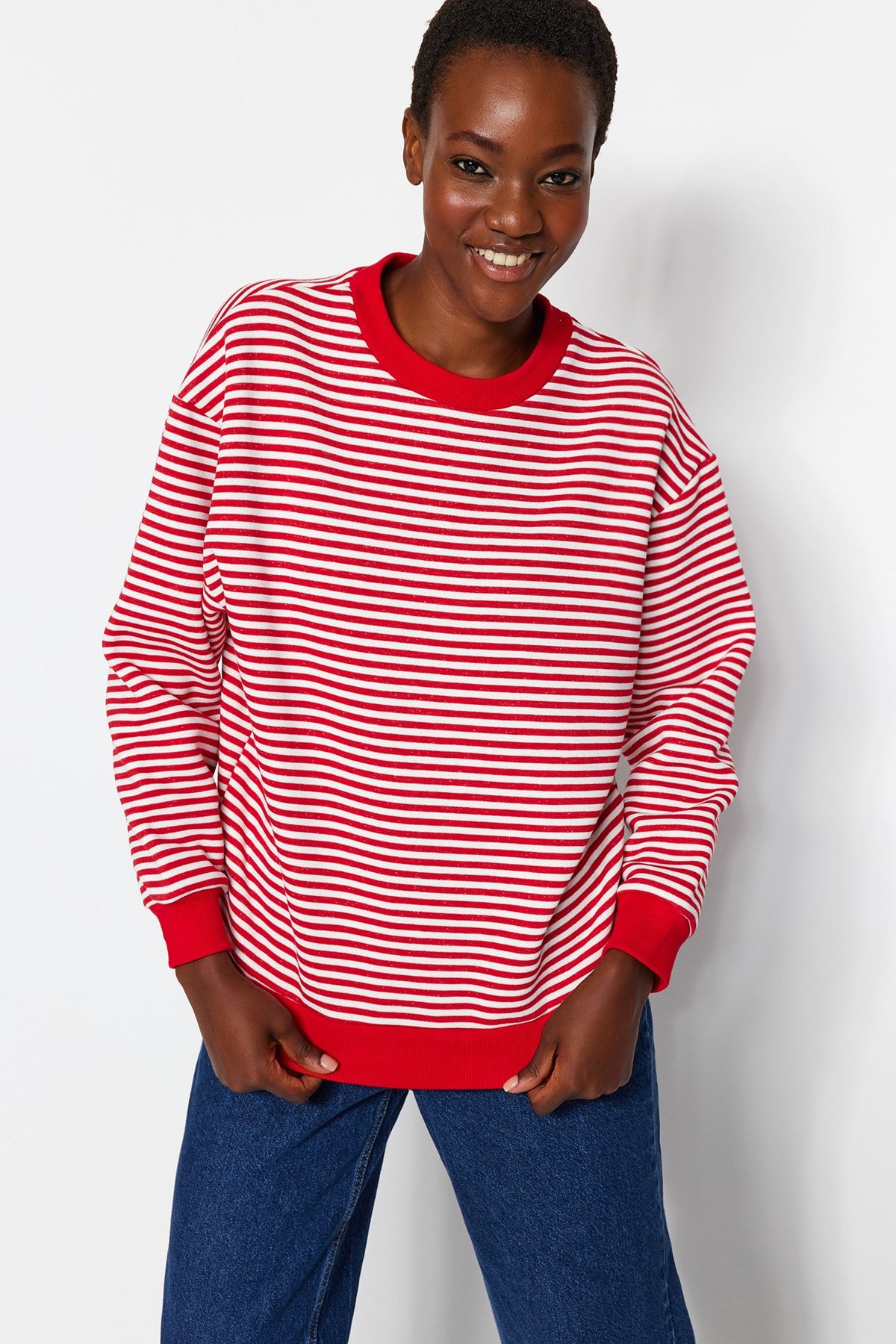 Red online striped sweatshirt