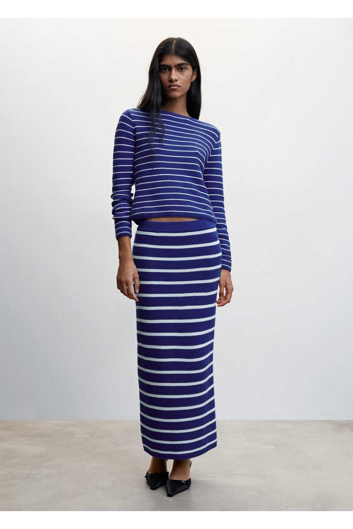 بافت و پلیور زنانه آبی منگوMANGO | 47004021 اورجینال - تصویر 2