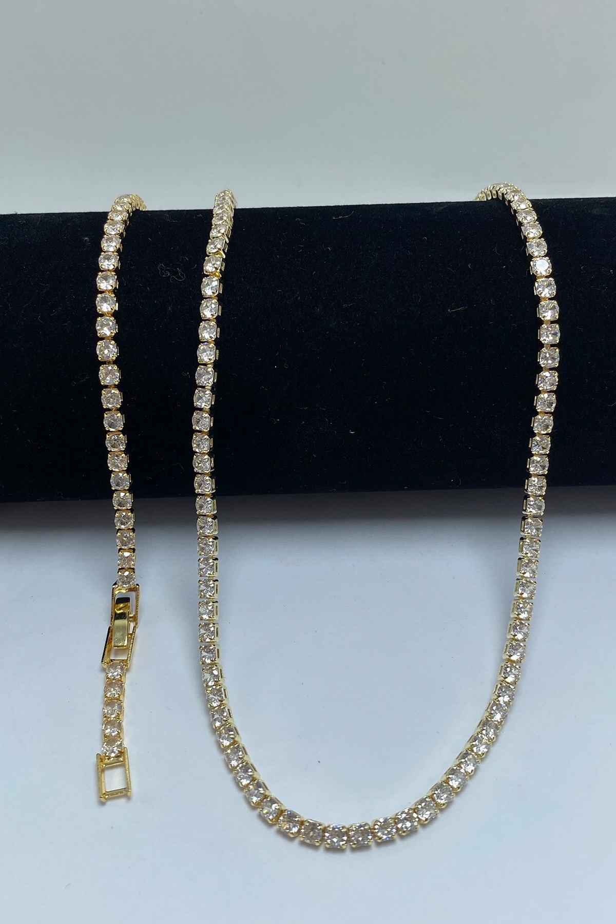 Serelia-White Zircon Stone Round Model Waterway Gold Necklace & Bracelet & Earring Set 4 mm 1