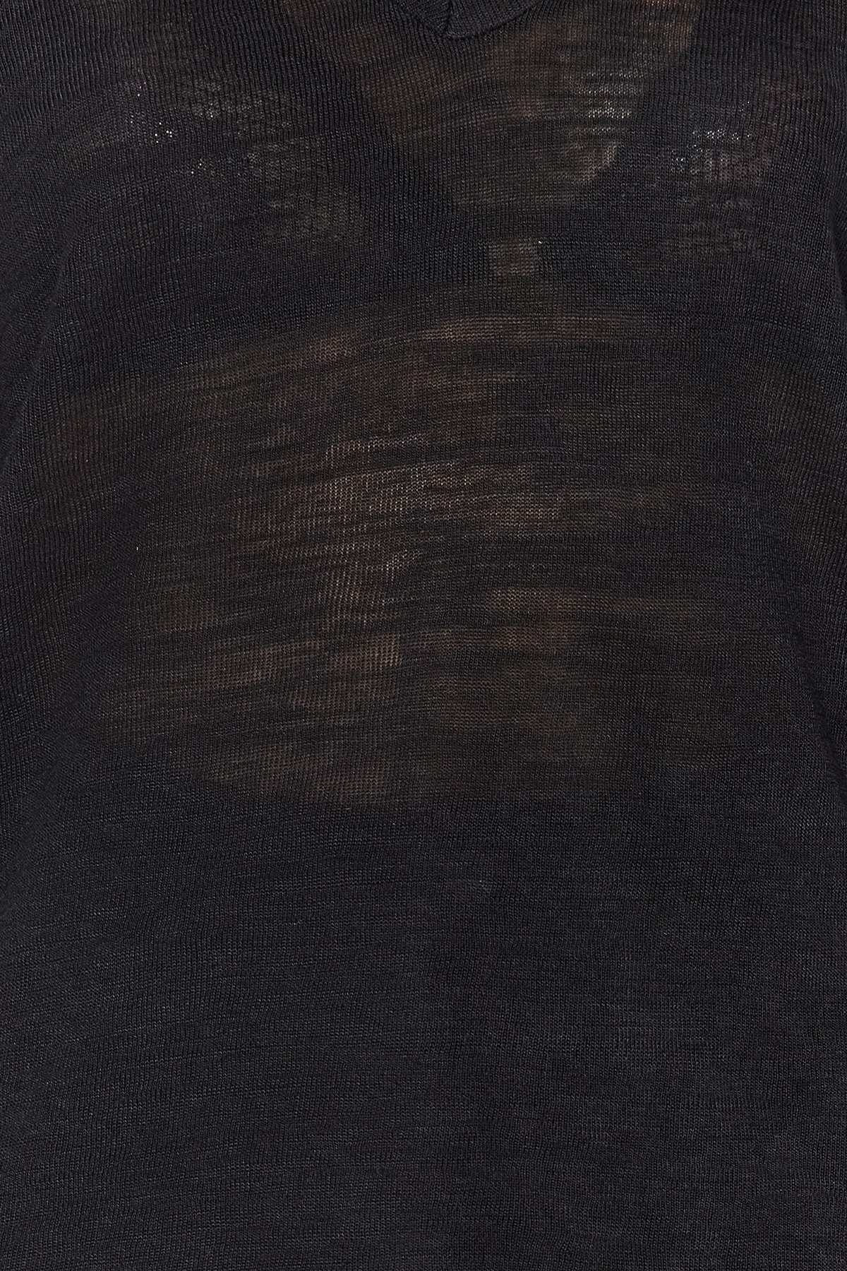 Trendyolmilla  Siyah V Yaka Keten Görünümlü Uzun Kollu Regular/Normal Kalıp Örme Bluz TWOAW24BZ00054 - Görsel 4