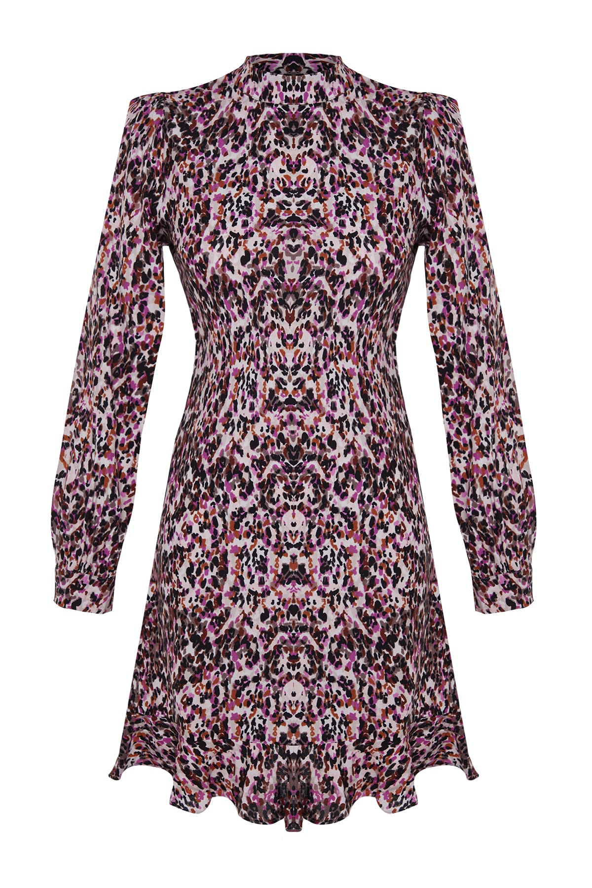 Trendyol Collection Damen Rosafarbenes Mini-Webkleid Mit Hohem Kragen Und Volants Für - Rosa Größe 34