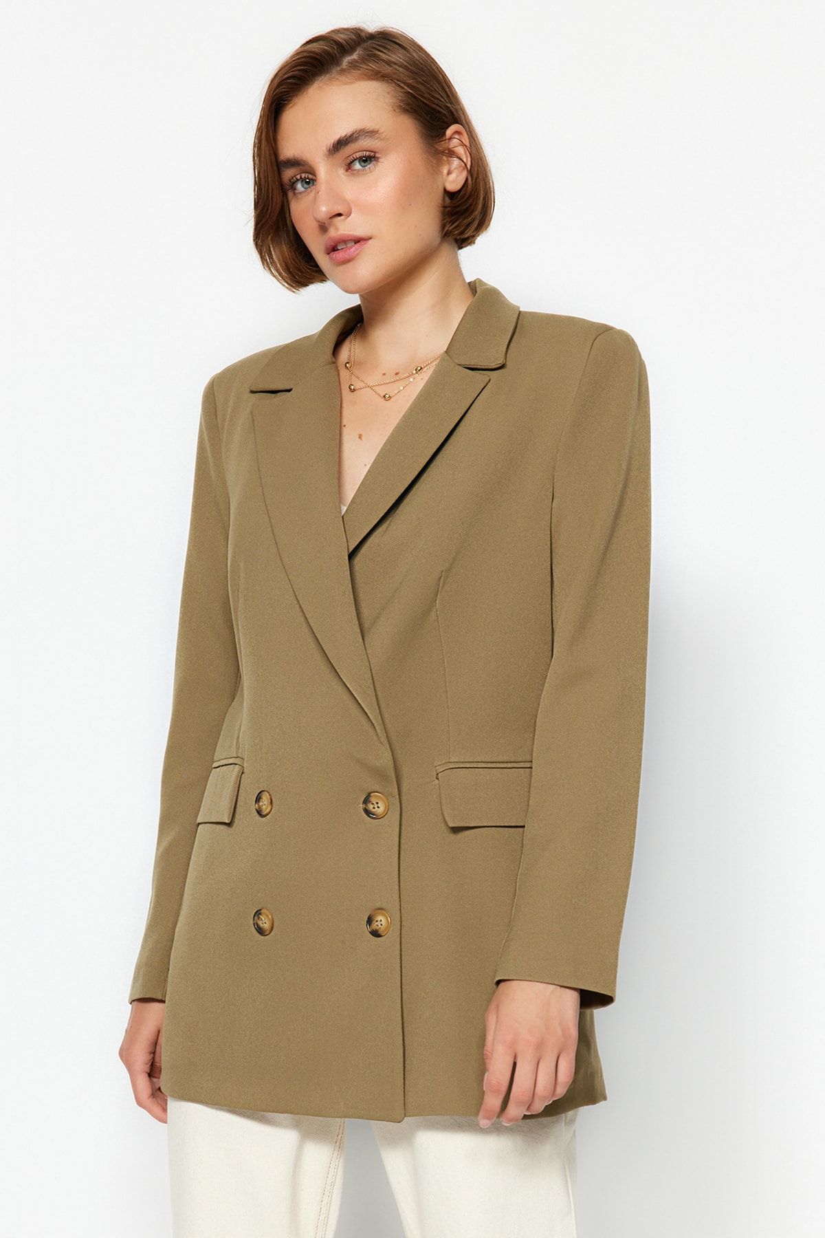 Khaki blazer ladies best sale
