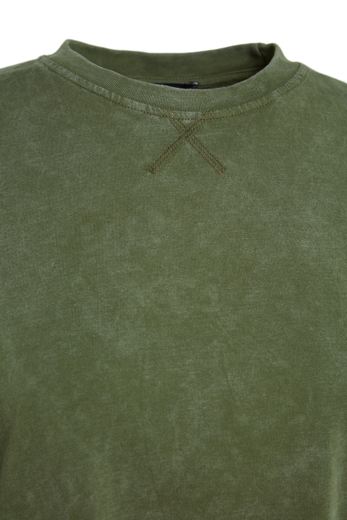 Trendyolmilla  Haki Kalın Pamuklu Eskitme Efektli Relaxed Kalıp Bisiklet Yaka Uzun Kol Örme T-Shirt TWOAW24TS00006 - Görsel 10