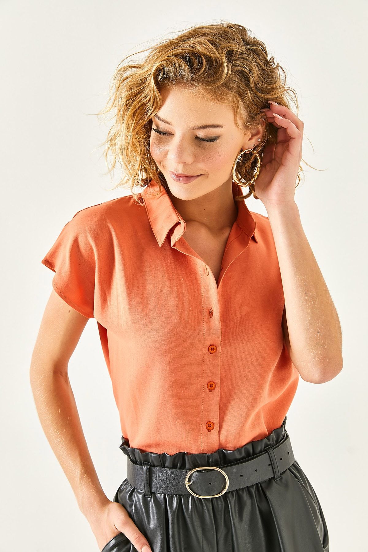 Olalook-Women's Onion Shell Bat Linen Blended Shirt GML-19000612 4