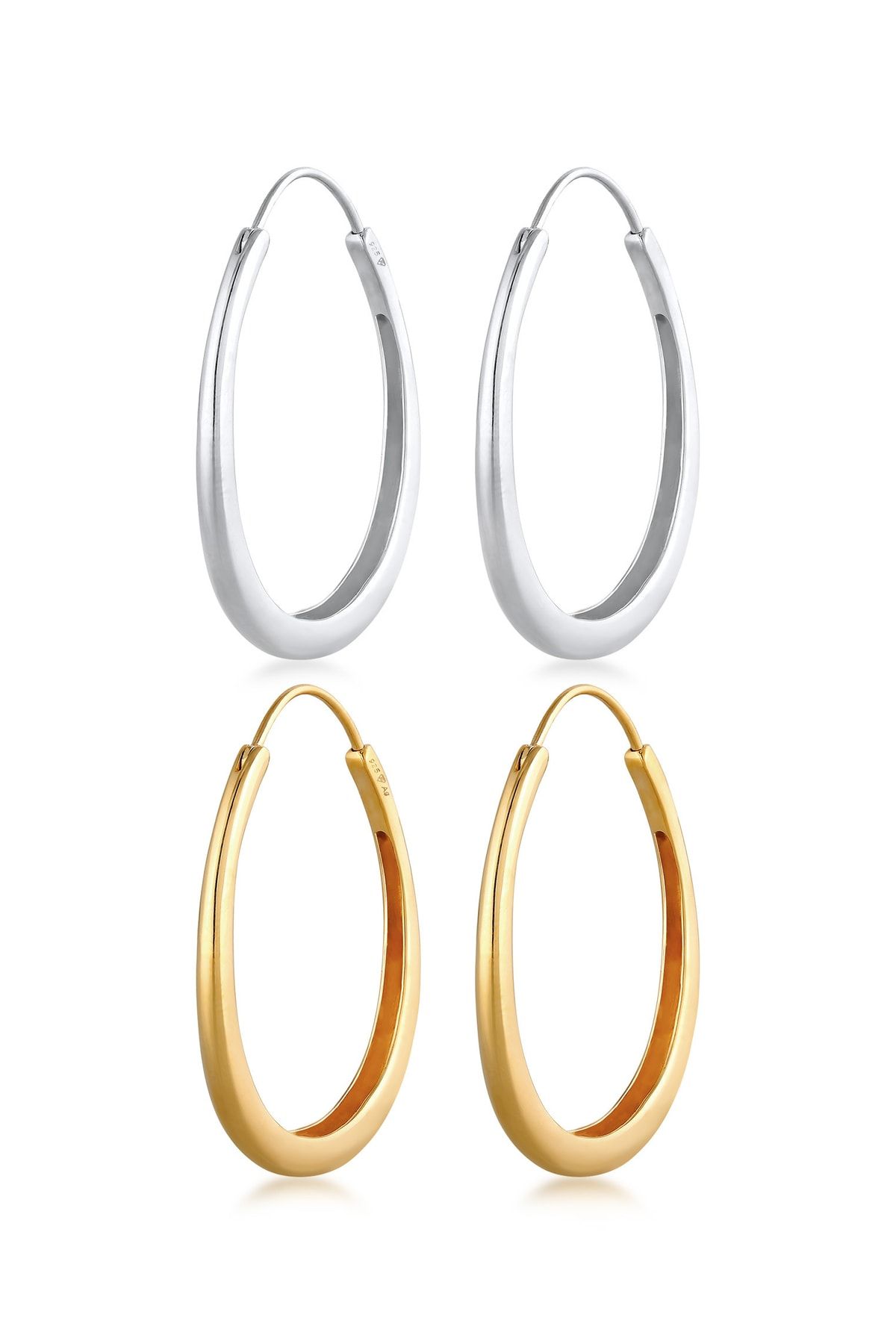 ELLI-Ohrringe Creolen Oval Geo Style Bicolor 2er Set 925 Silber 1