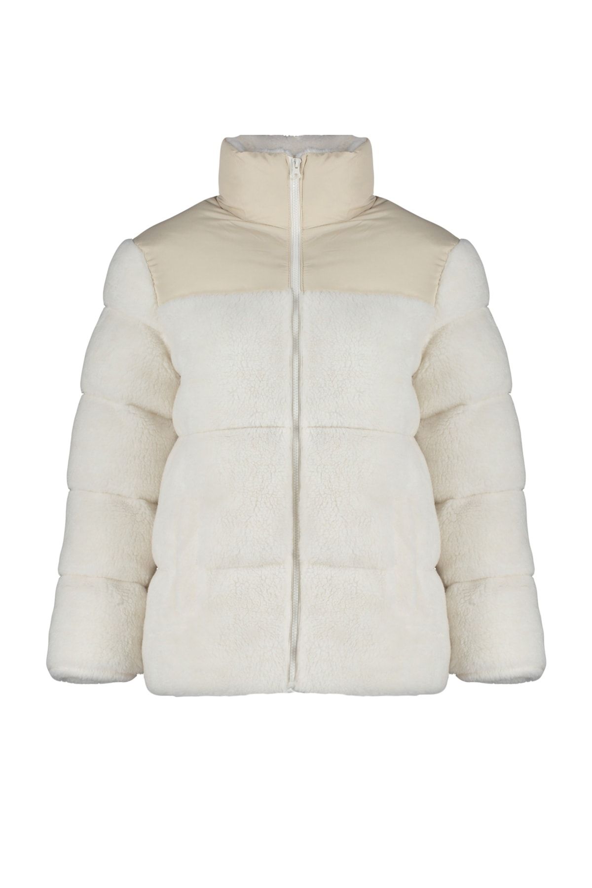 Trendyol Collection-Ecru Color Block Plush Puffer Jacket TWOAW24MO00101 6