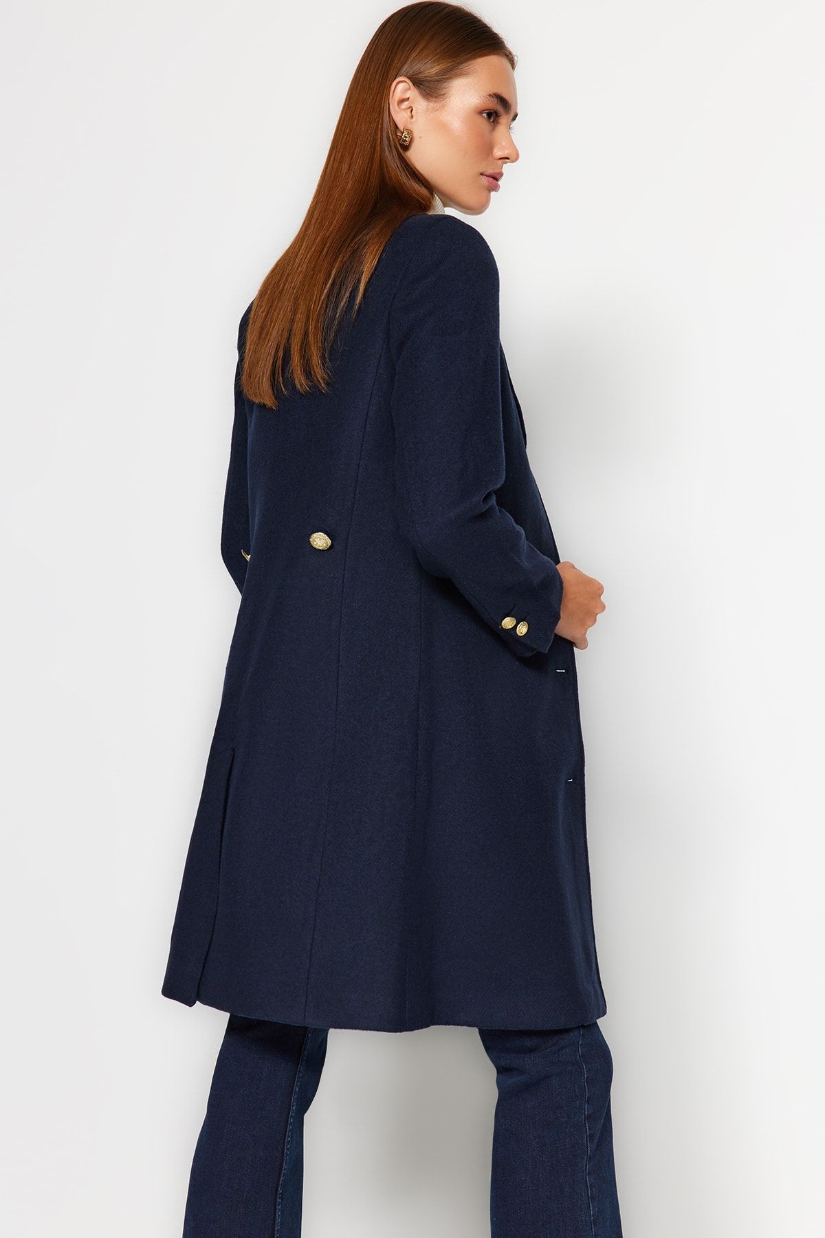 Dark blue online wool coat womens