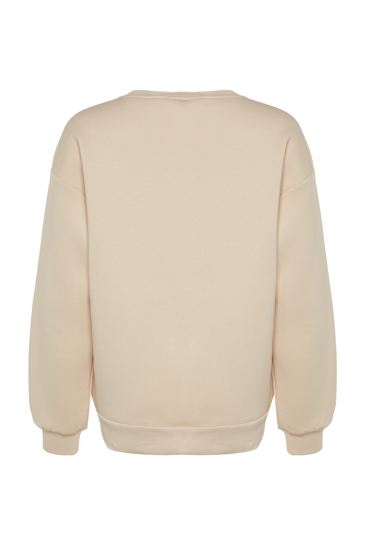 Trendyolmilla  Taş Oversize/Rahat Kesim Basic Bisiklet Yaka Kalın/İçi polarlı Örme Sweatshirt TWOAW24SW00102 - Görsel 10