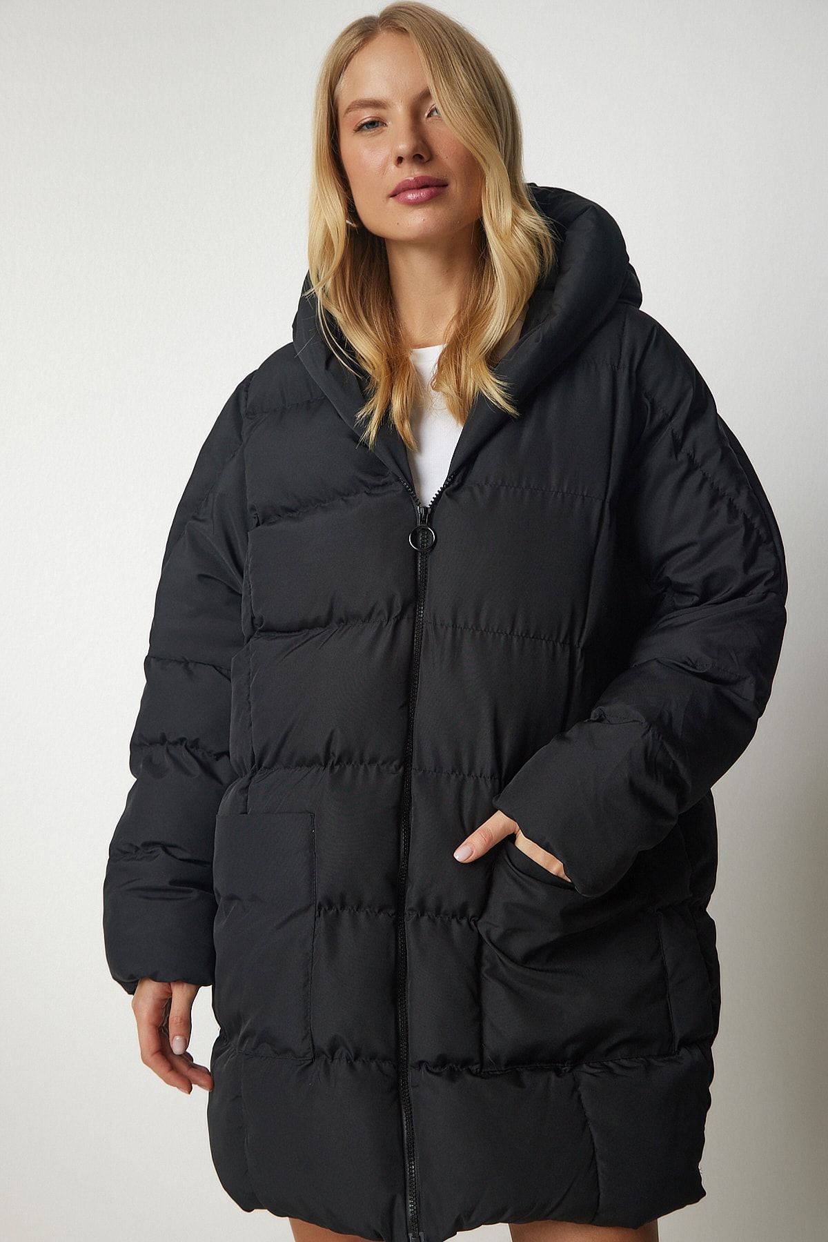 Happiness İstanbul-Dámsky oversize puffer kabát s kapucňou NT00429 4