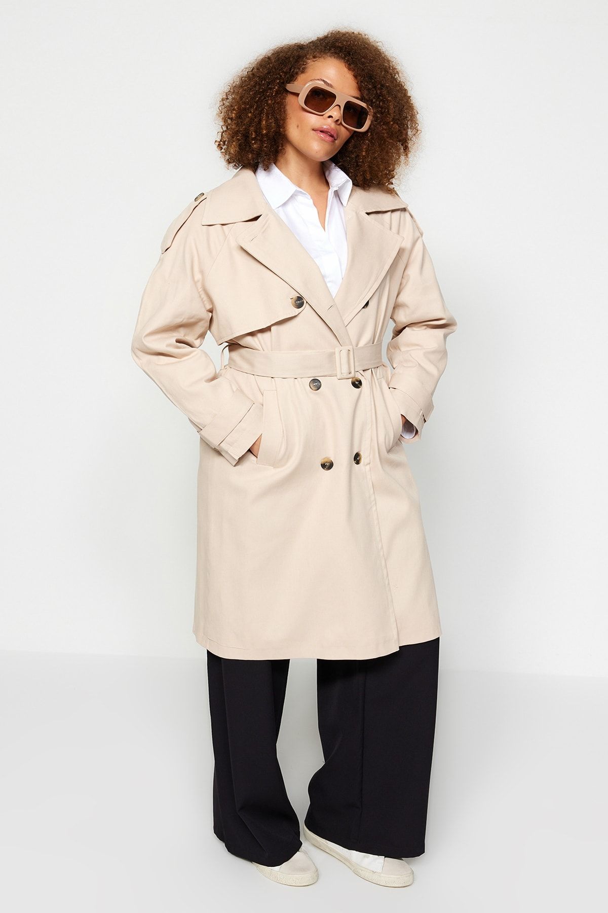 Plus size outlet beige trench coat