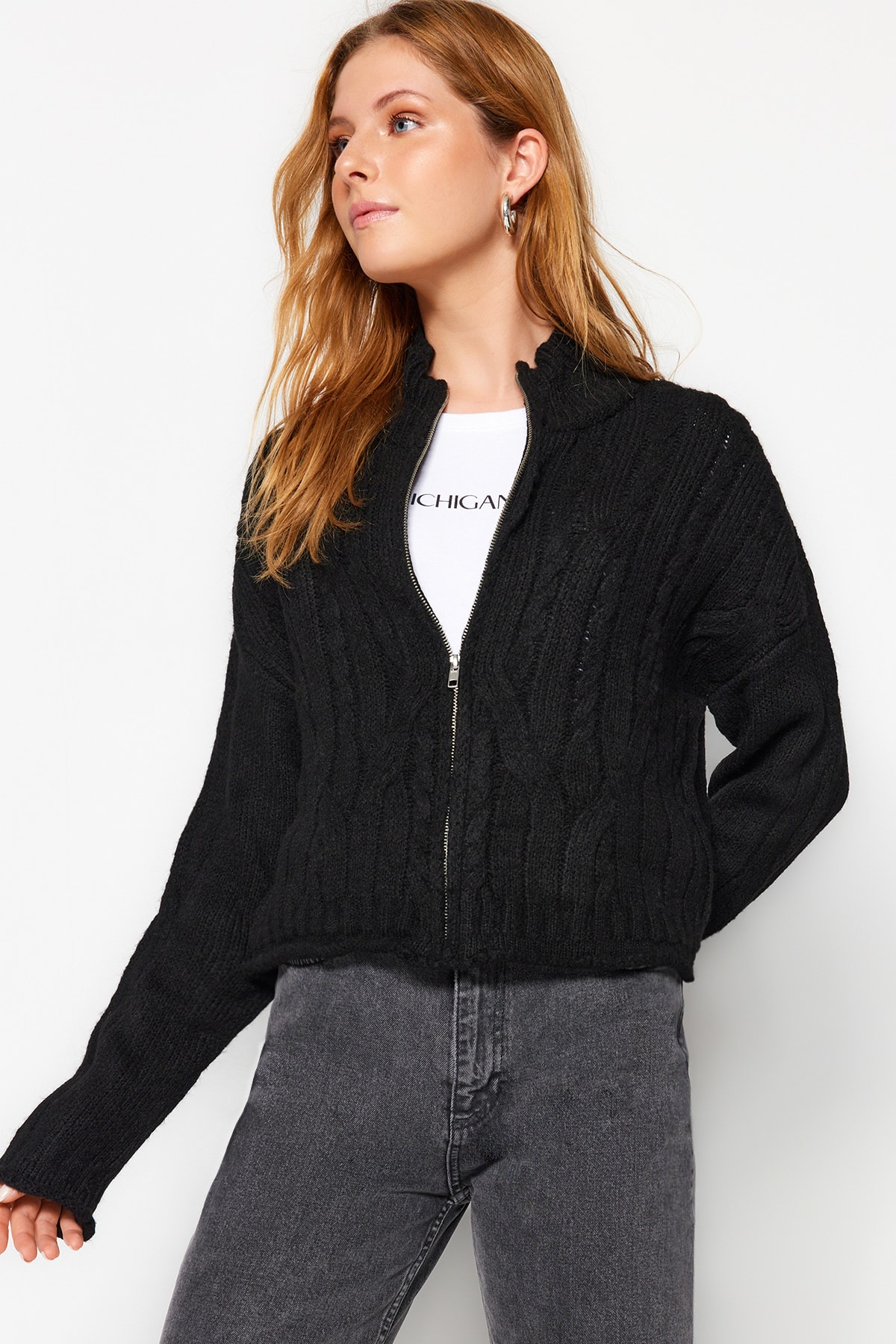 Trendyol Collection Damen Schwarz Strickjacke Regular Fit Für - Groß