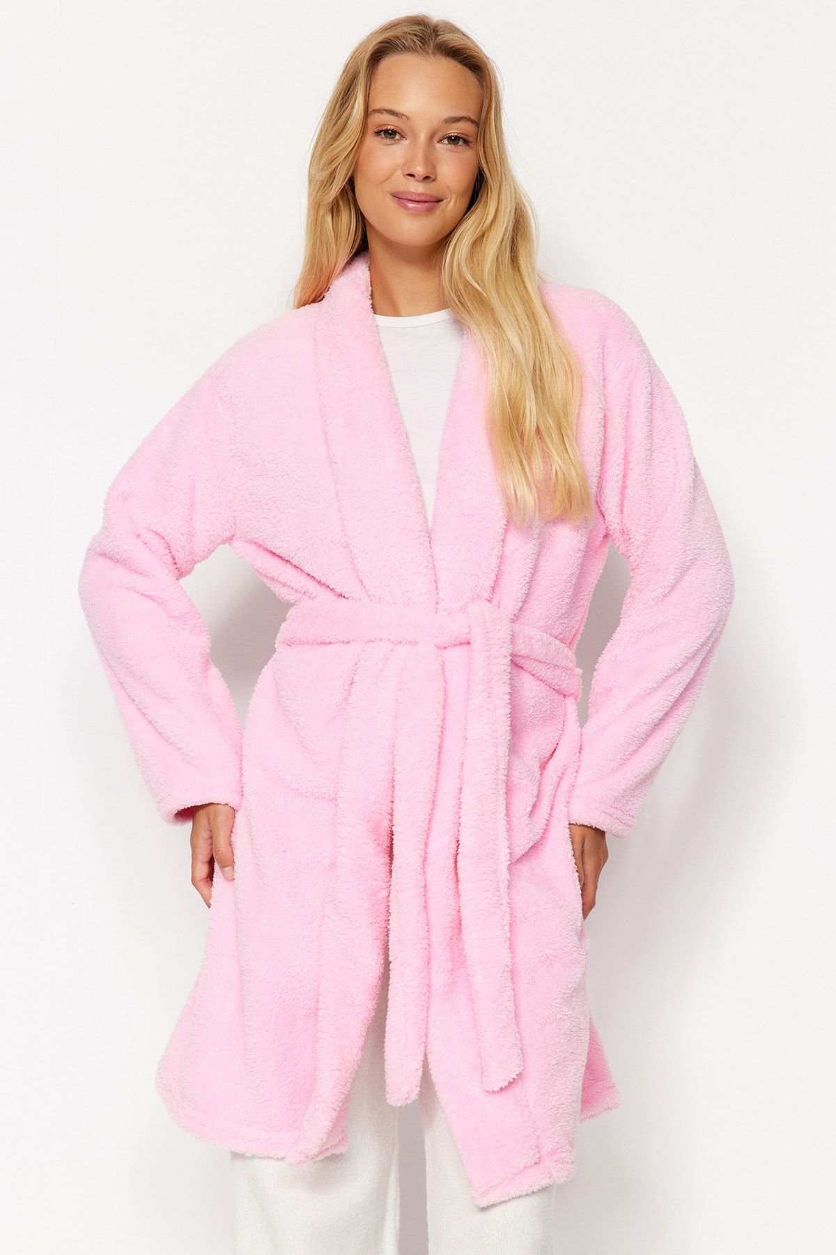 Trendyol Collection Wellsoft Winter-strickmantel Mit Rosa Gürtel für Damen - S