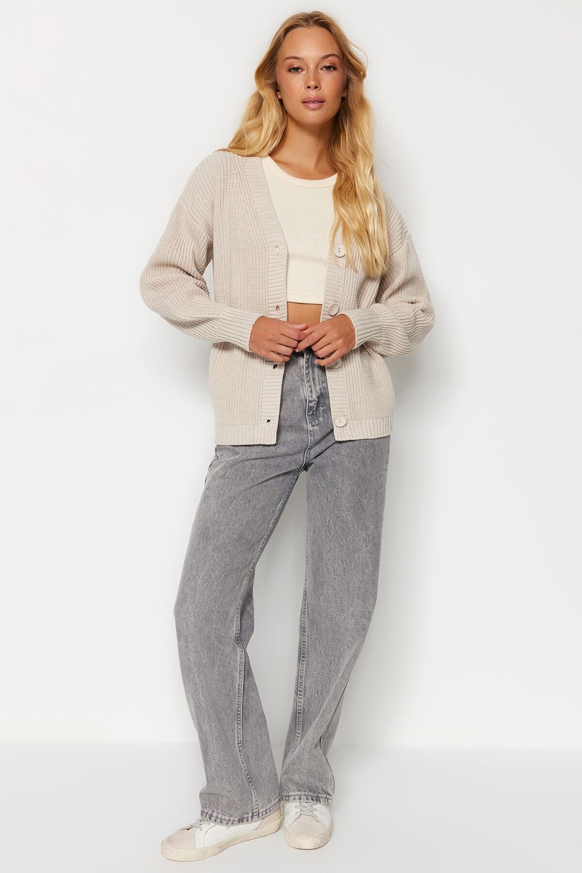 Trendyolmilla  Taş Basic V Yaka Triko Hırka TWOAW24HI00383 - Görsel 2