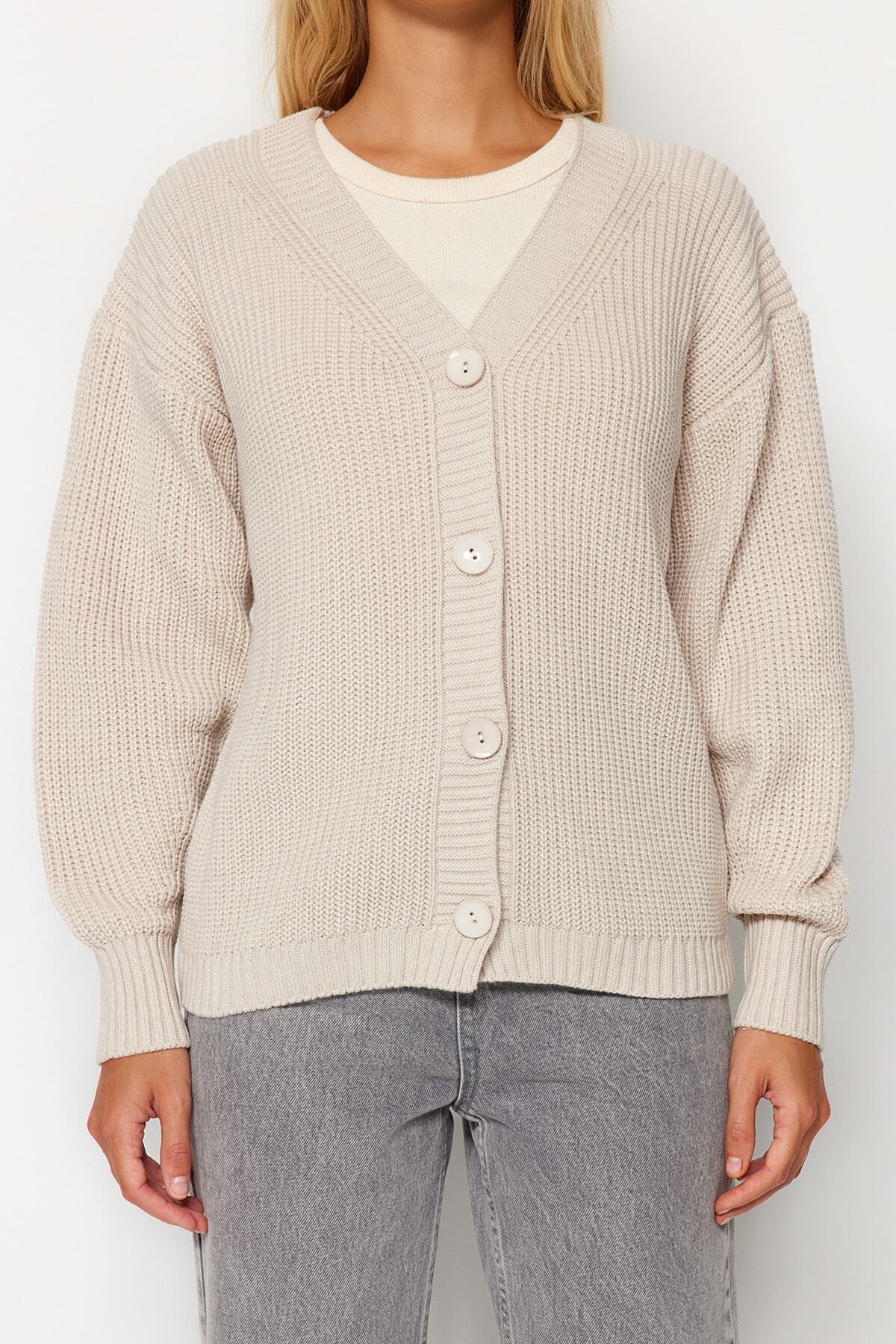 Trendyolmilla  Taş Basic V Yaka Triko Hırka TWOAW24HI00383 - Görsel 4