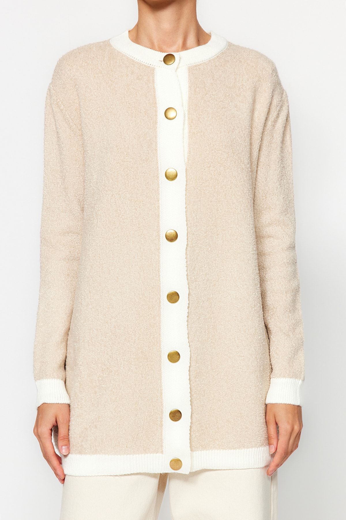 Trendyol Modest-Knitwear Cream Cardigan - Button Detail, TCTAW24TH00073 5