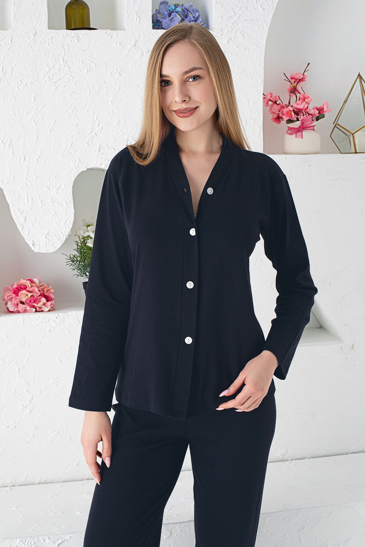 JENİKA-RIBANA COMBED BUTTONED PAJAMAS SET WITH REPORT 1