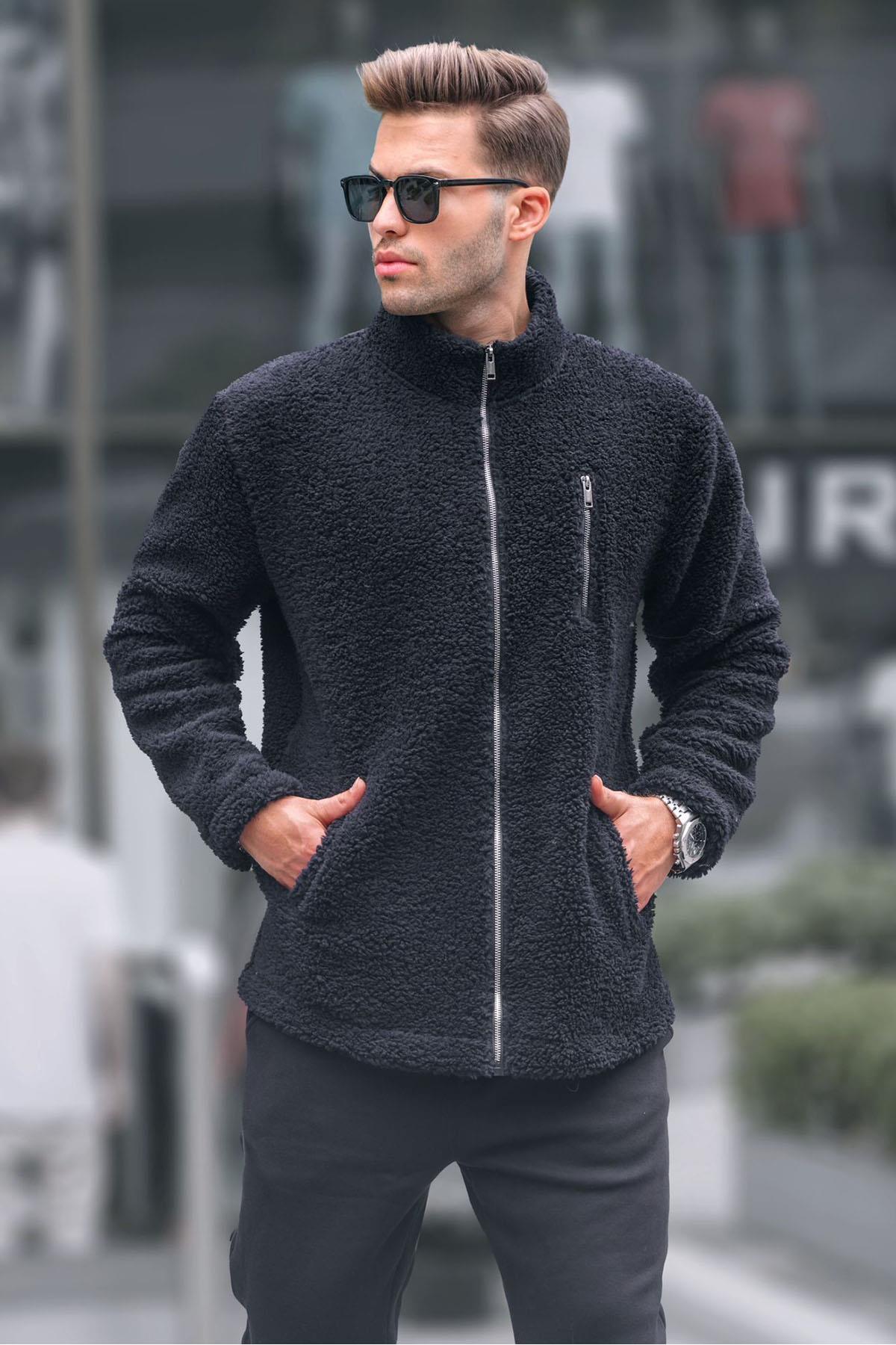 سویشرت مخمل دار مشکی زیپ دار