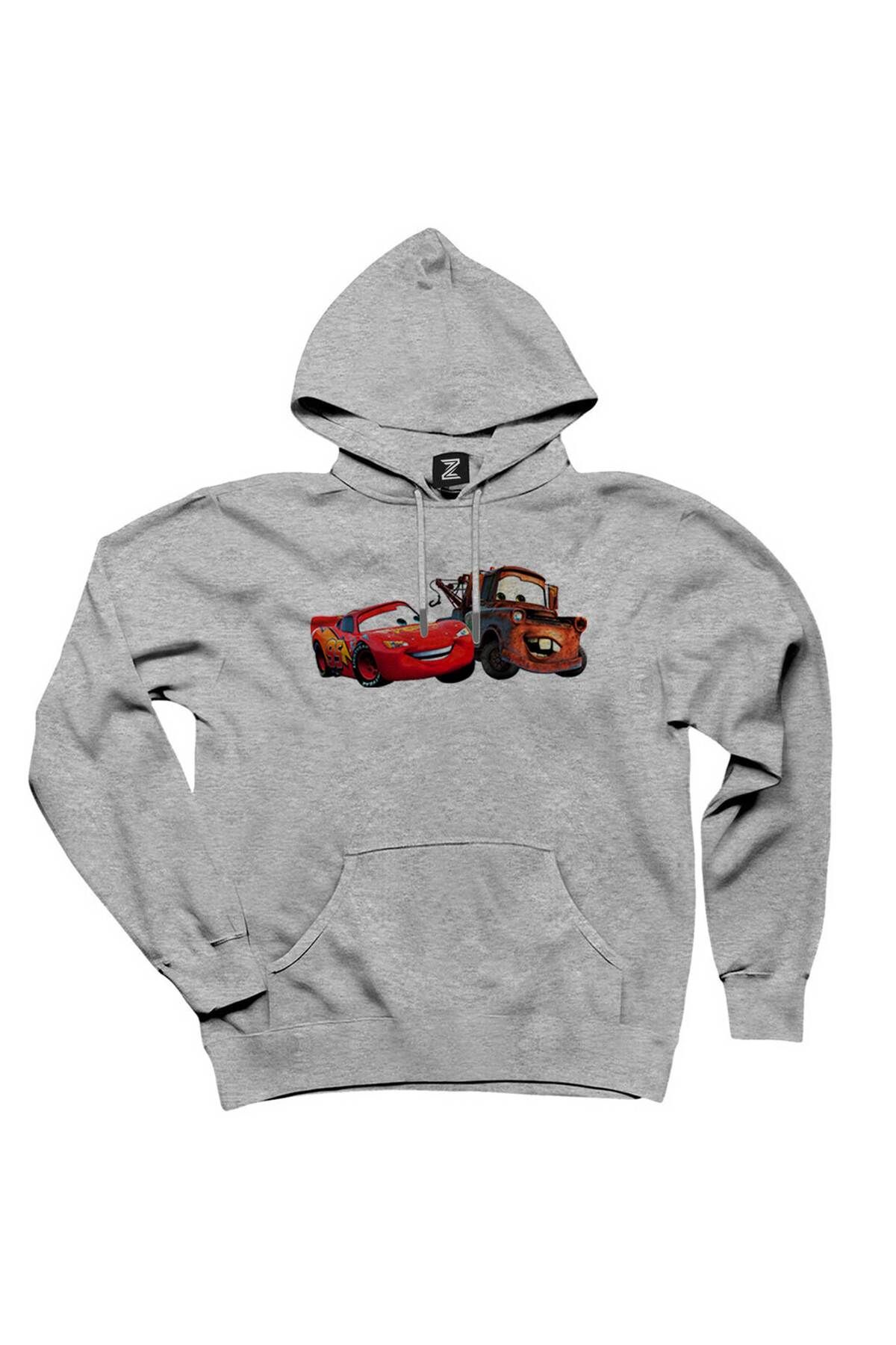 Z zepplin Lightning McQueen and Tow Mater Cars Gray Hooded Sweatshirt  Hoodie - Trendyol