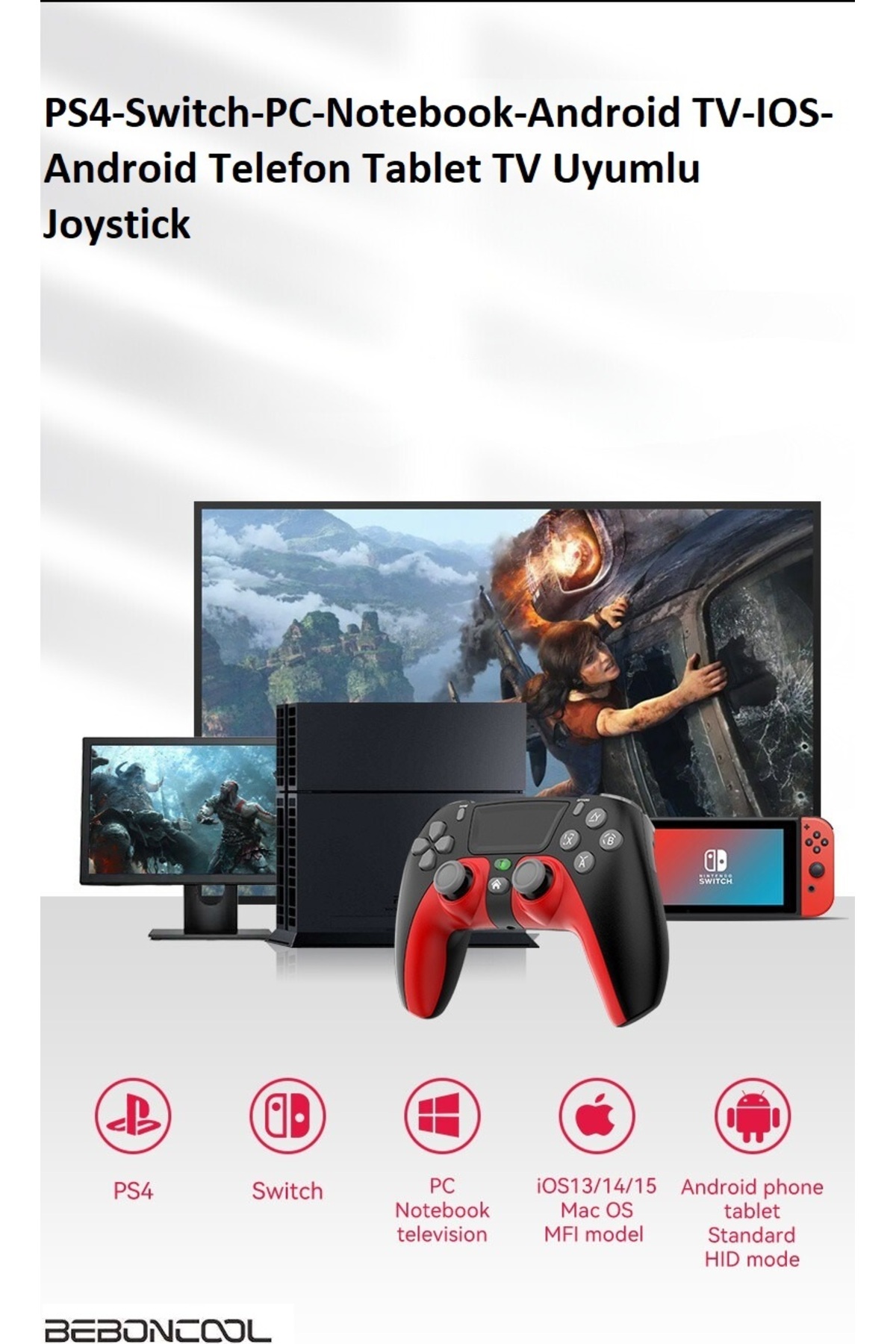 P08 PS4-PS3-Nintendo Switch-PC-IOS Uyumlu Çift Titreşimli Joystick Gamepad Kol 7
