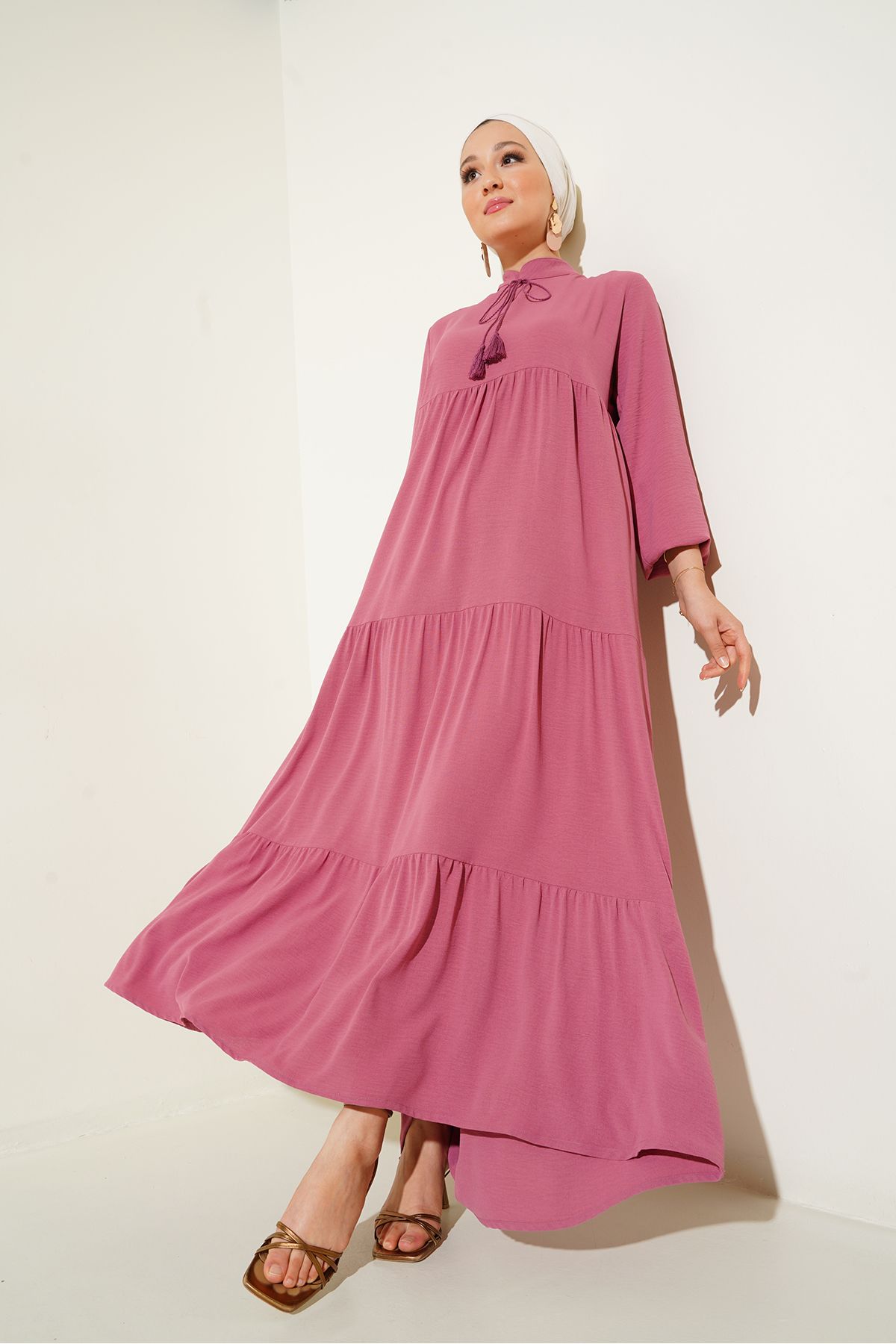 Bigdart لباس حجاب یقه بند - رز گرد و خاکی