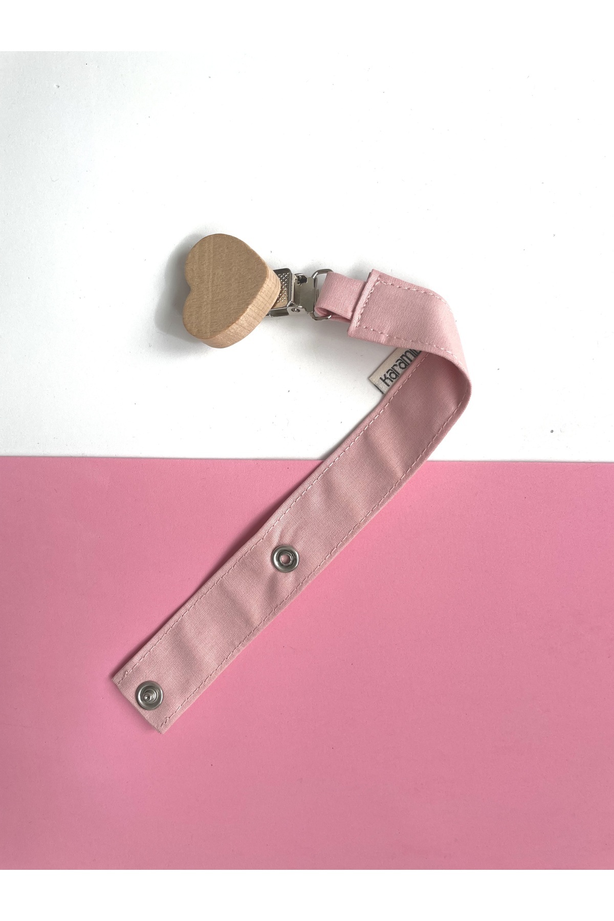 KARAMİLA Bebek Emzik Askısı Pembe - Bebek Emzik Zinciri %100 Pamuk - Ahşap Klips fotoğrafı 3 (önizleme)