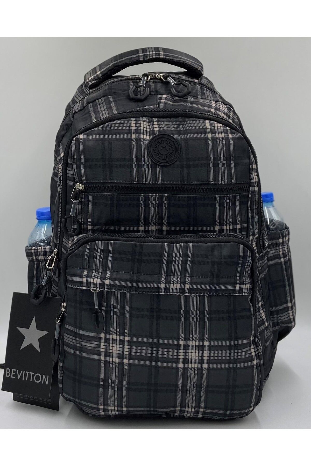 Black and hotsell white plaid backpack